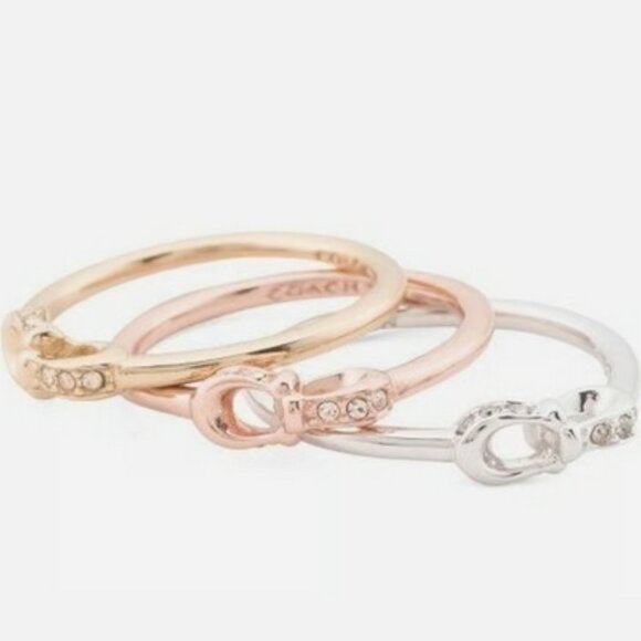 Coach Interlock Pave Crystal 3 Ring Set Size 7 NWT - Picture 2 of 7